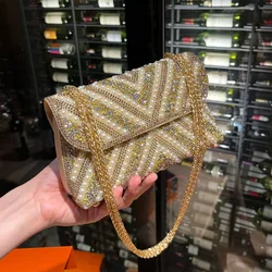 2024 Glamorous Wallets Women's Bags Full Diamond Chain Shoulder Crossbody Bag Gold  Messenger Bag Luxury Designer Bags bolsa