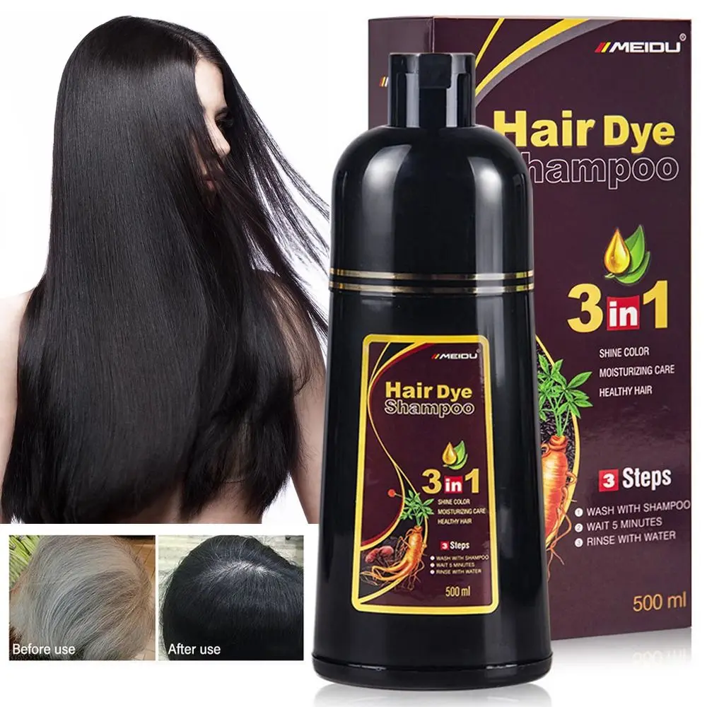 500ml 3 In 1 Instant Colouring Shampoo Natural Black Hair Colour Herbal Brunette Purple Hair Dye Shampoo Men Women 2024 New