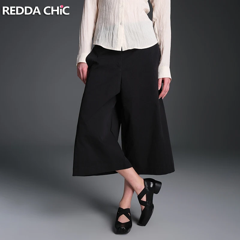 REDDACHiC Damskie czarne spodnie Bermuda z kieszeniami Letnie eleganckie spodnie z szerokimi nogawkami Wygodne eleganckie spodnie do pracy