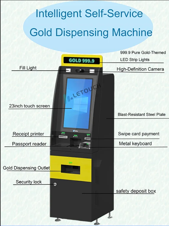 Distributore automatico d'oro in stile lusso con aggiornamento del prezzo in tempo reale Atm Machine per acquistare l'oro