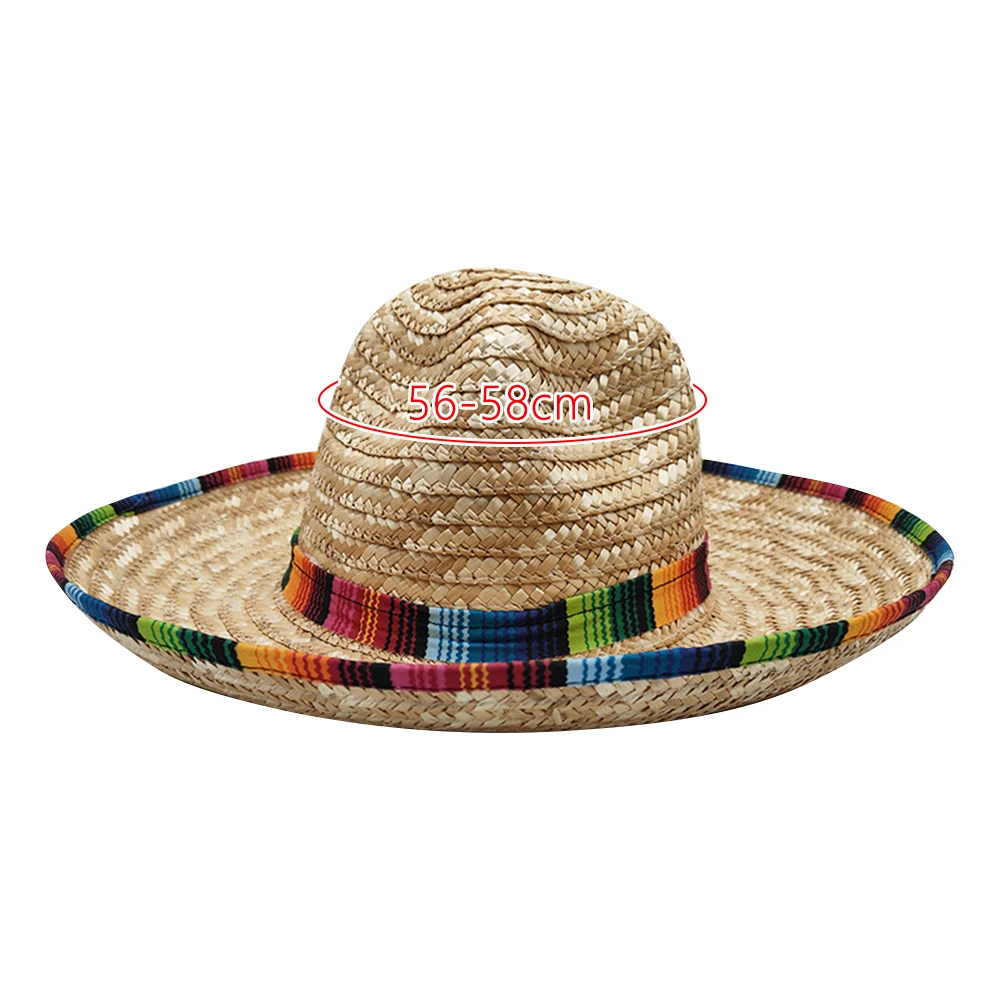 Mexican Sombrero Hat Straw Weave Wide Brim Beach Sun Hat Authentic Mexican Costume Breathable Western Cowgirl Hat view 6
