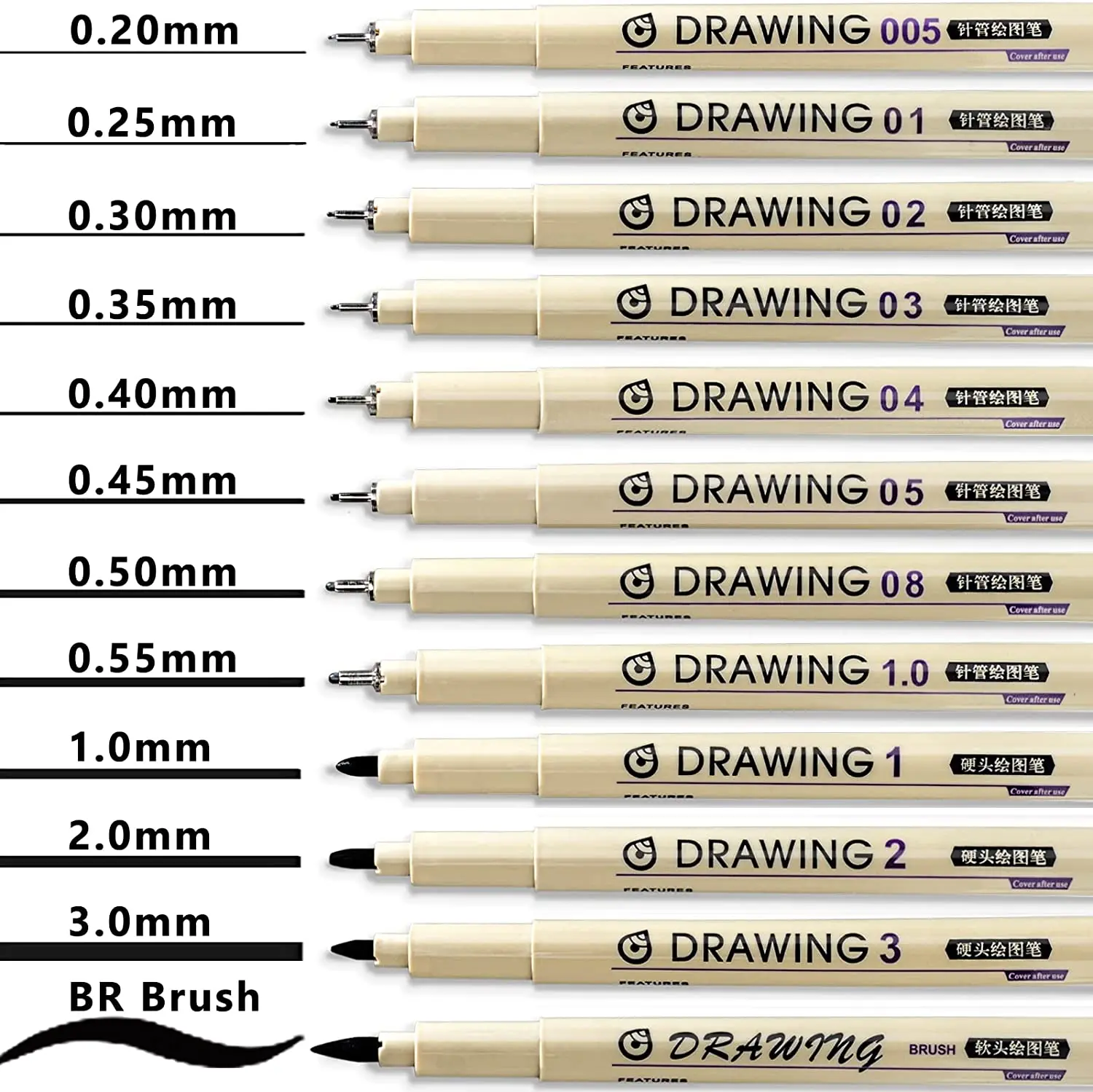 Fineliner Drawing Art Pens: 12 Black Fine Line Waterproof Ink Set Artist Supplies Archival Inking Markers Pigment Liner Po