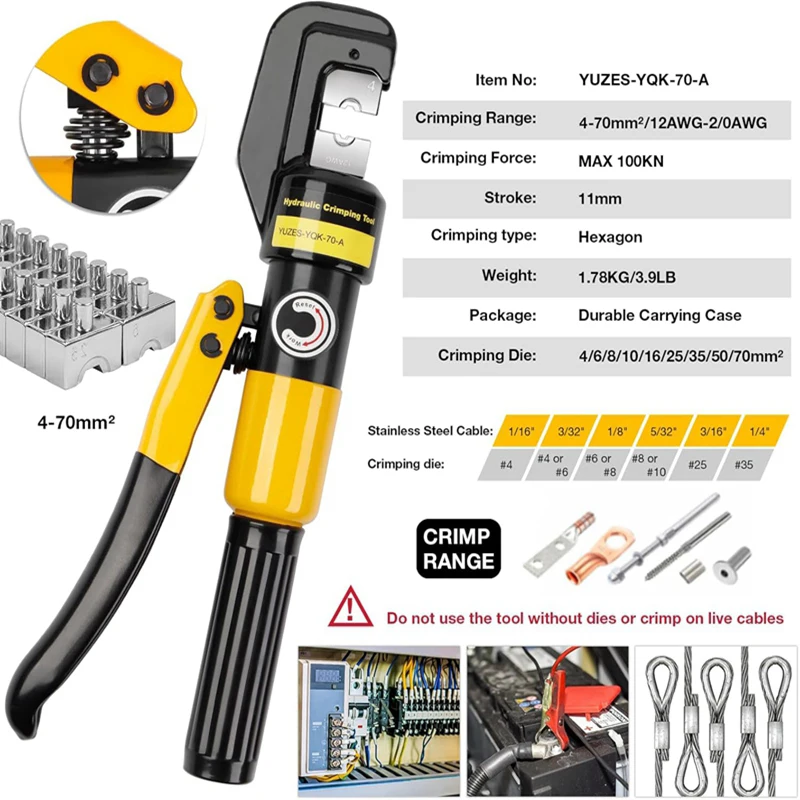 Manual Hydraulic Pliers 16-300mm ² Mold 12T High-voltage Hydraulic Crimping Tool Cable Wiring Crimping Plier
