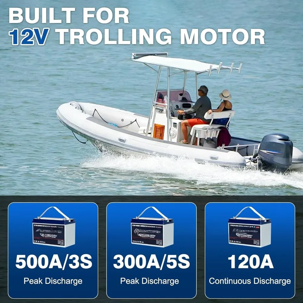Batteria Bluetooth LiFePO4 per motore da traina 12V 100Ah, batteria al litio ricaricabile BCI Gruppo 31 BMS 120A con protezione a bassa temperatura,
