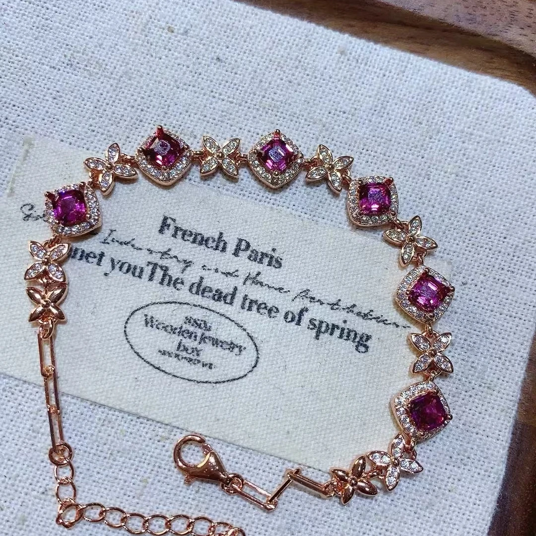 KJJEAXCMY New Natural Garnet Bestseller Bracelet High Clarity Lustrous Color Locking S925 Silver Electroplated Jewelry Gift