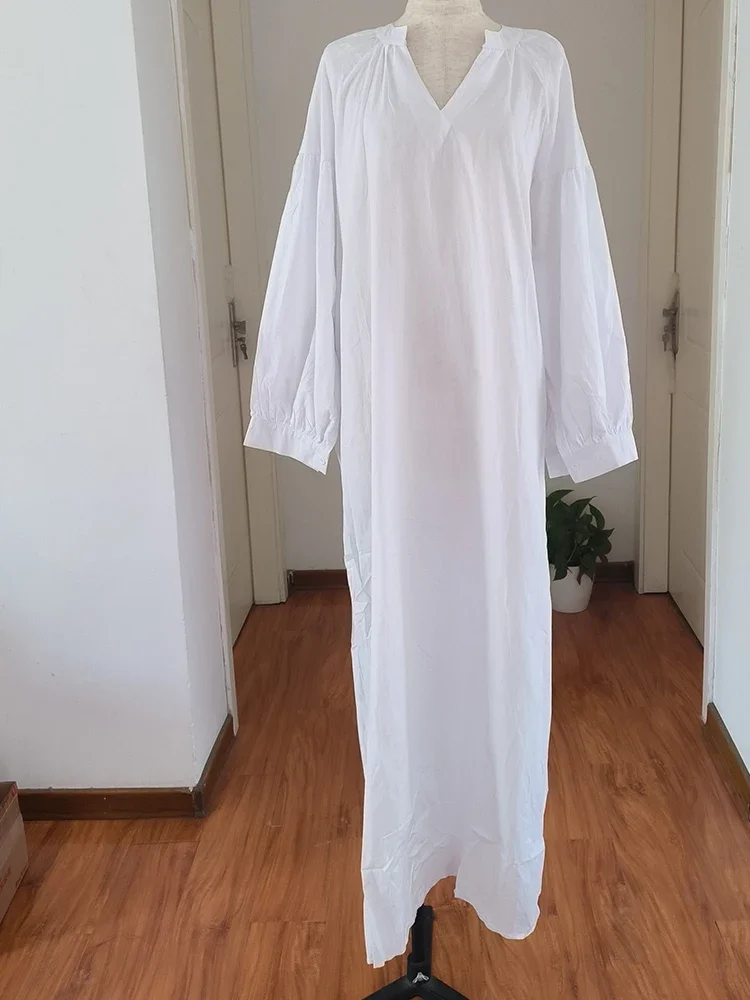 Zomer Poff Mouw Moslim Vestidos Vrouwen Jurk Elegante Bescheiden Marokko Katoenen Lange Jurk Islamitische Kalkoen Dubai Eid Jubah Gewaad