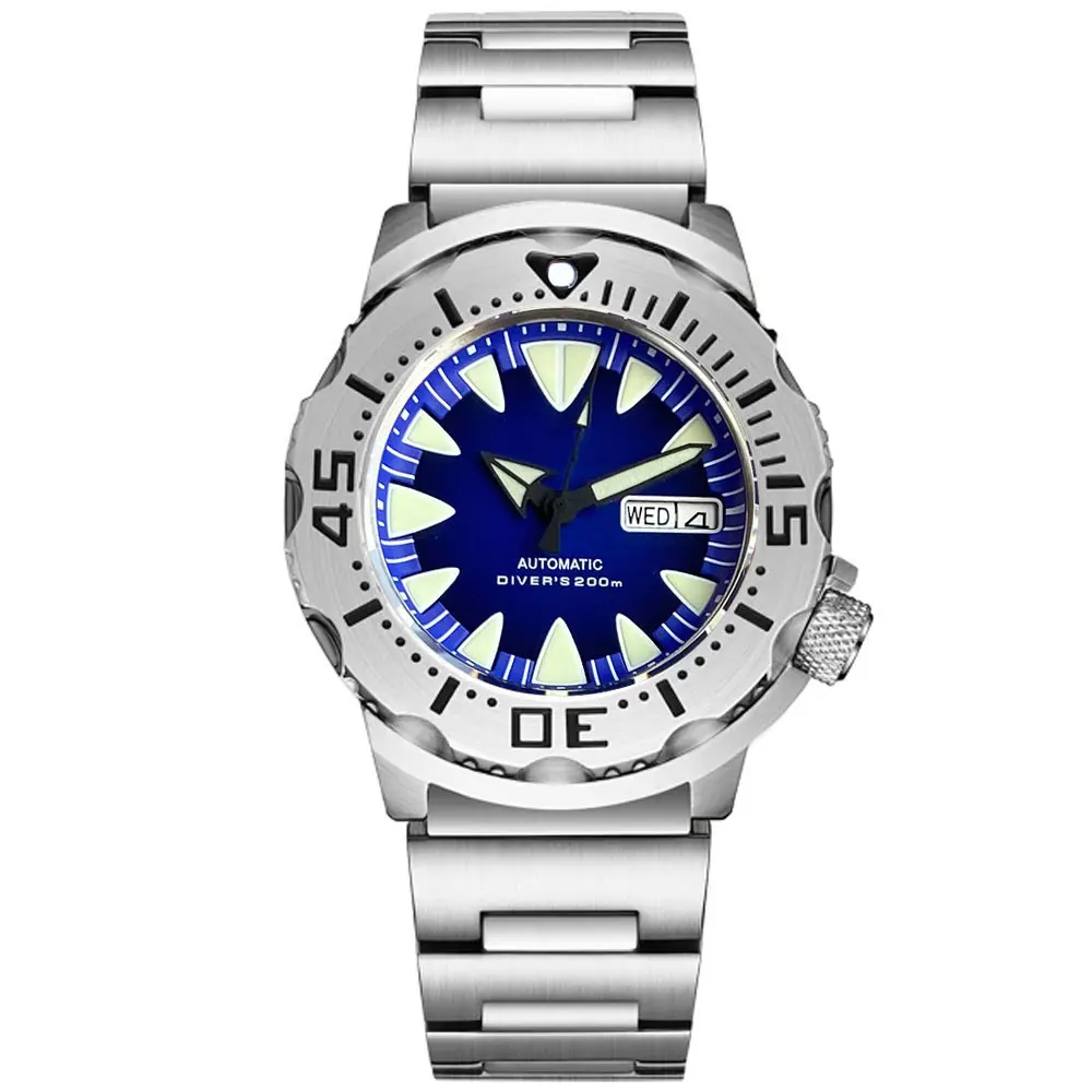 Tandorio Bule Dial Monster Horloge 200M Waterdicht 42mm NH35 Automatisch Horloge Heren 120 Klik Bezel Saffierglas Rubberen Band