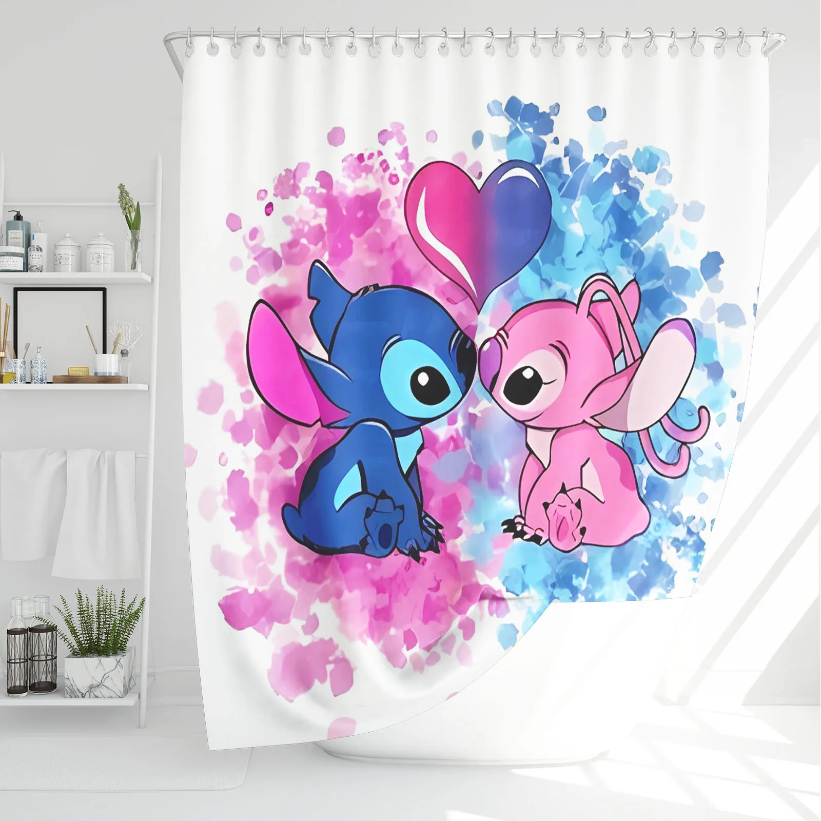 Stitch Shower Curtain Cartoon Disney Polyester Cute Bath Set Screen Sets Setluxury Funny Hook Up Bathroom Accessories