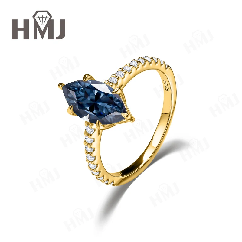 2ct Moissanit-Ring 925 Sterling Silber Marquise-Schliff D-Farbe Weiß/Schwarz/Grau/Blau Party Feiner Schmuck Muttertag – Detail 6