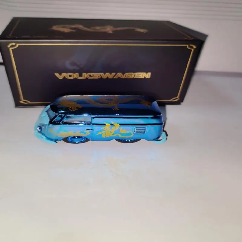 HY Model 1:64 T1 Bus blue short axle mini version of the Year of the Dragon limited simulation alloy car model