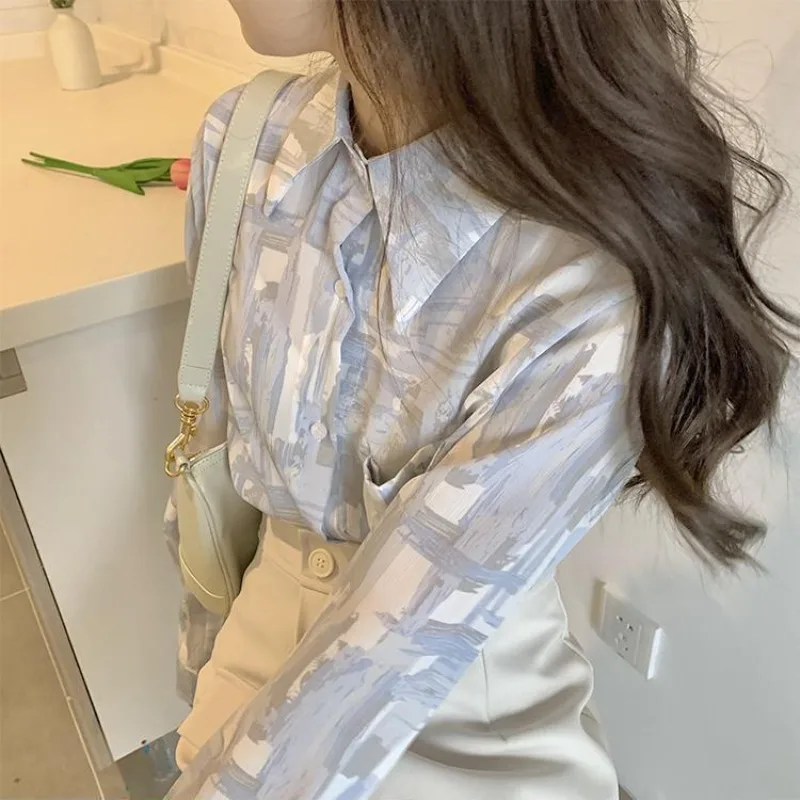 Tops abotonados con estampado para mujer, ropa estética Social elegante, tendencia 2021, moda Harajuku japonesa, camisa y blusa para mujer