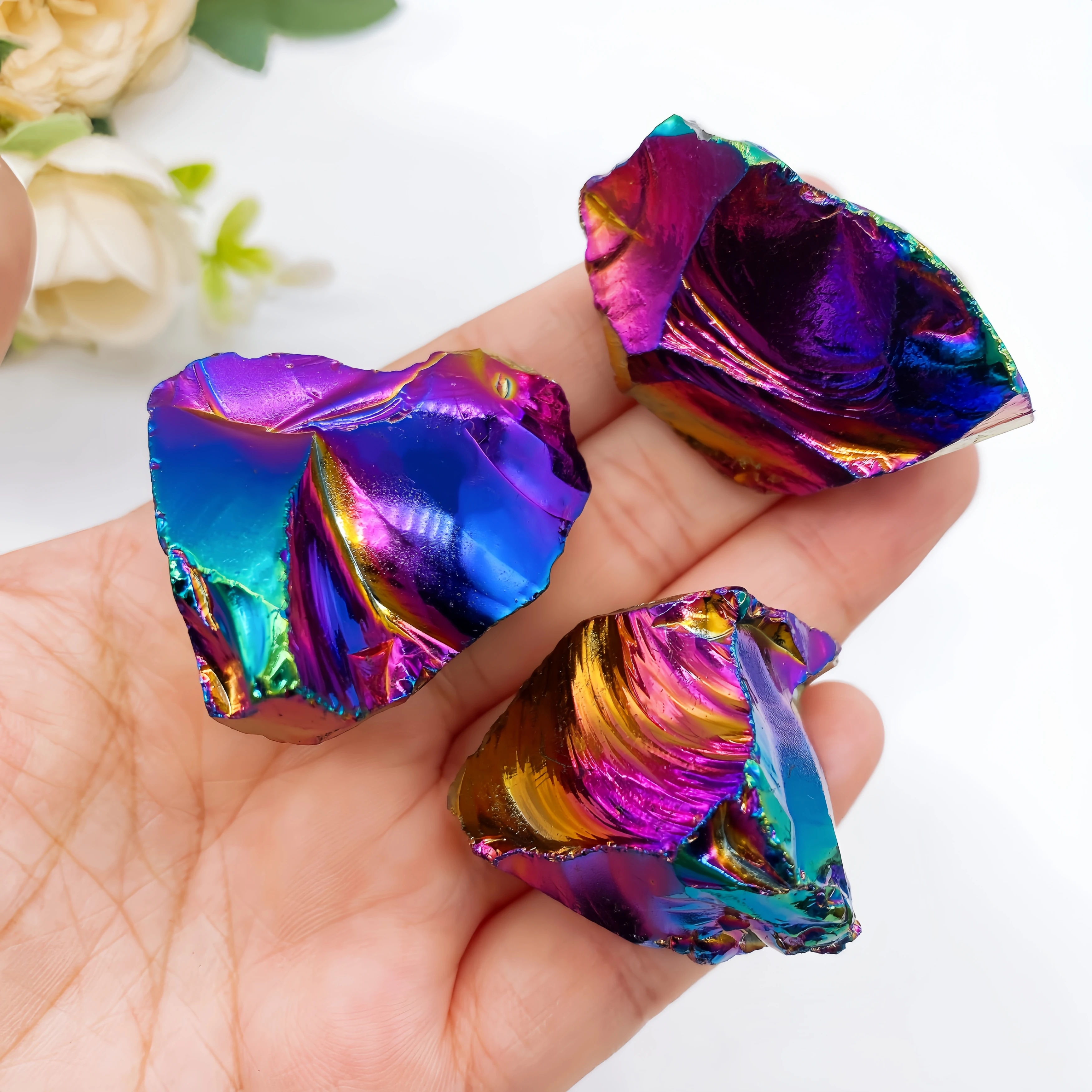 1PC Natural Crystal Aura Obsidian Electroplated Glitter Raw Stone Gemstone Mineral Specimen Home Decoration Reiki Healing Gift