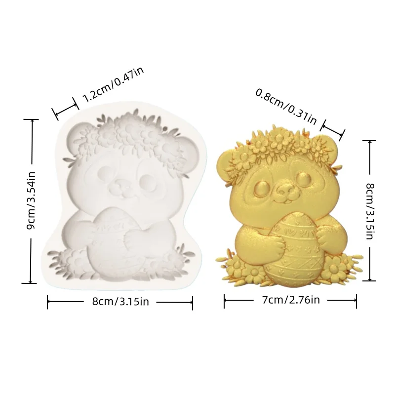 Easter Wreath Panda Silicone Baking Mold Holding Easter Egg Shaped Chocolate Fondant Cake Decoration Mold