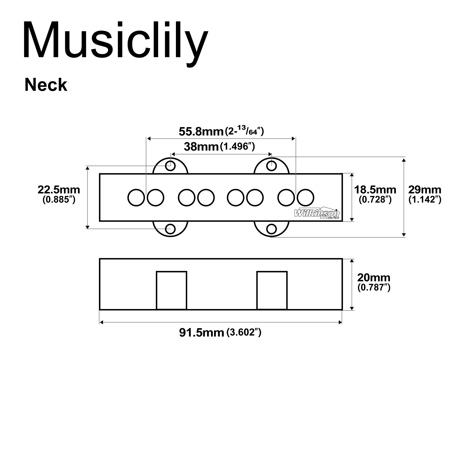 Wilkinson M-series WOJB Variable Gauss Vintage Tone Alnico 5 Single Coil Neck Bridge Pickup for 4-string Jazz Bass