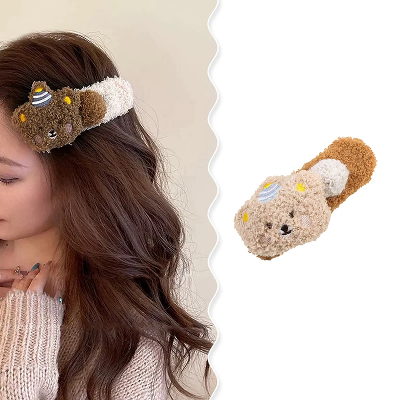 Cartoon Soft Plush Hair Clip Headwear Large Bear Sweet Cute Barrettes Hairpins Headdress For Women Hair Accessories