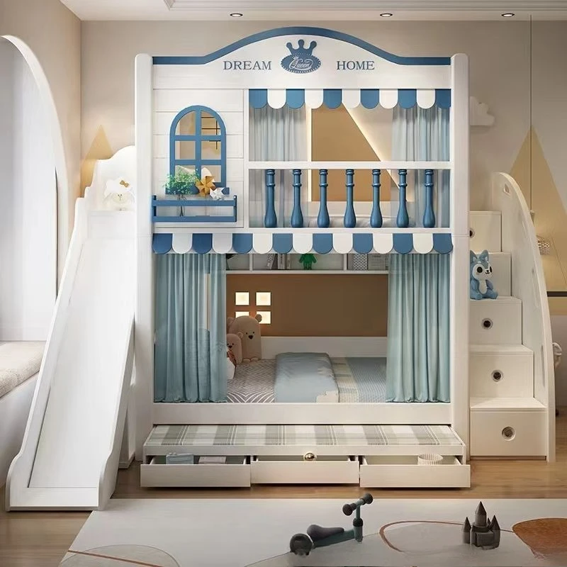 Children's bed Up and down bed High guardrail bunk bed Boys and girls household  Bunk Combination with slide
