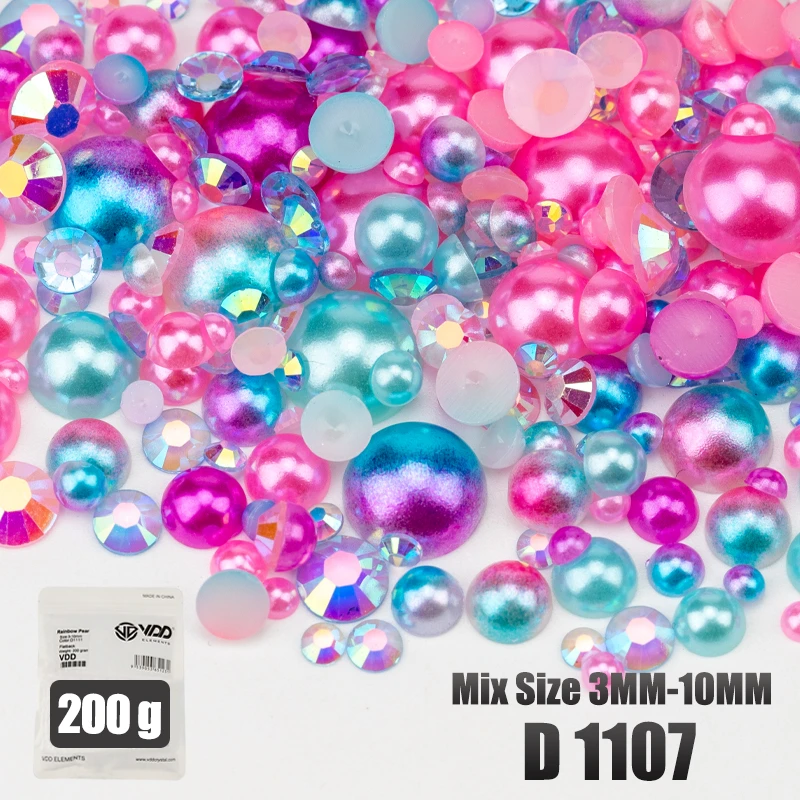 VDD 200g Großhandel Mix Größe Halbrunde Perlen ABS Flatback Perlen Harz Farbe AB Strasssteine zum Basteln DIY Nail Art Dekorationen – Detail 10