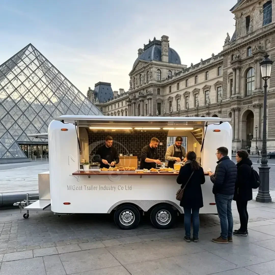 Pre-built White Food Trailer Mobile Cart for Burgers Fries Tacos Coffee Street Food & Catering Events
