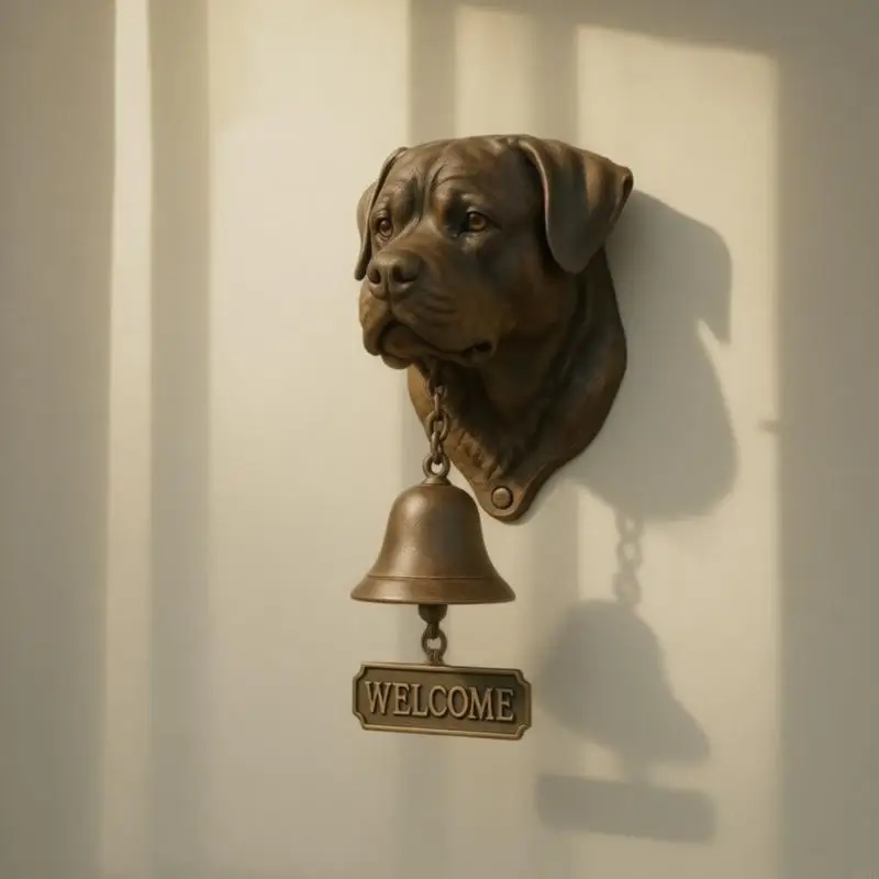 Hundekopf-Harz-Statue, Türklingel mit Willkommensschild, Bauernhäuser, Eingangsbereich, Wandbehang, Glocken, Ornament, einfache – Detail 2
