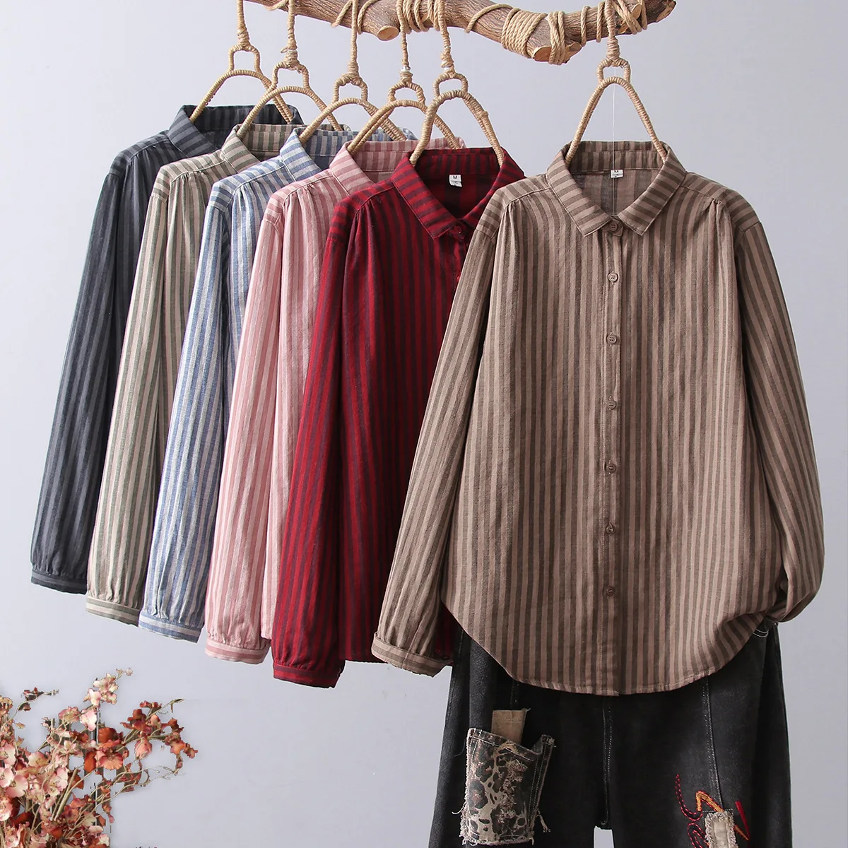 

Women Striped Blouse 2025 Autumn Elegant Shirts Casual Loose Long Sleeve Fashion Button Up Tunic Tops Blusas Femininas