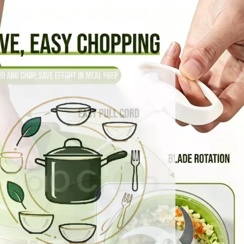 1Pcs Multifunctional Manual Hand Pull Vegetable Chopper Sharp Blades For Kitchen Garlic Mincing Meat Grinding Baby Food Prep