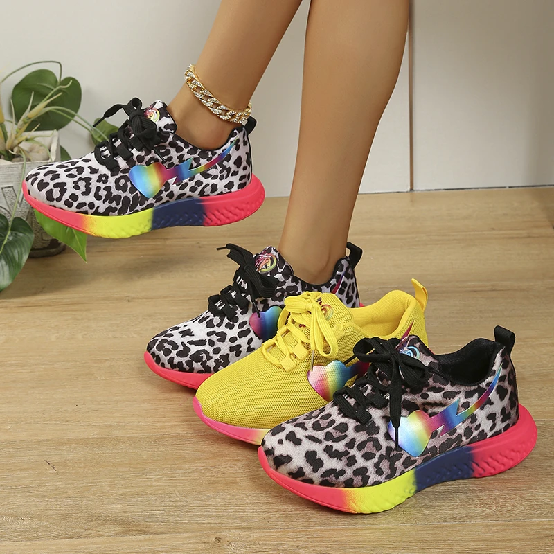 Women Rainbow Sole Light Sneakers Plus Size 43 Breathable Mesh Platform Sports Shoes Woman Non-Slip Lace Up Tennis Trainers 2026