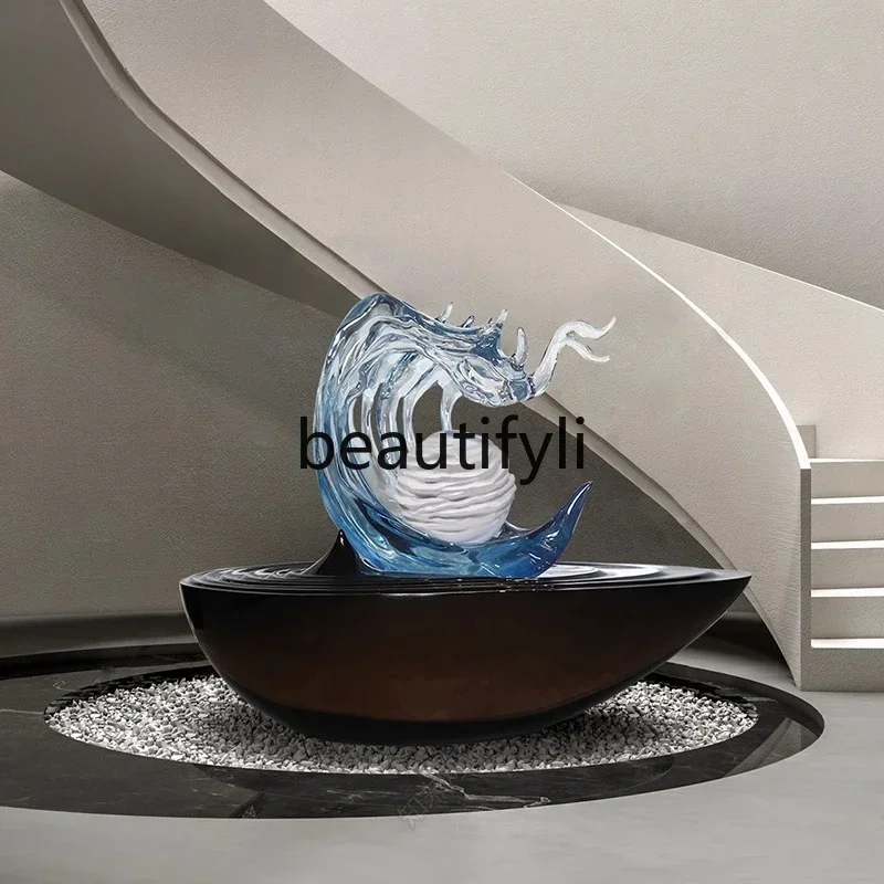 cn8350 ss Hotel Lobby Large Floor-Standing Ornament Transparent Wave Sculpture Sales Office Lobby Rotating Staircase Entrance In