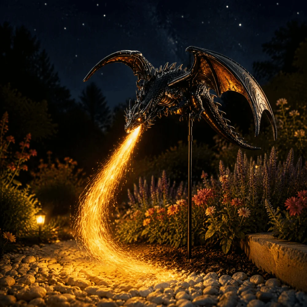 Solar Powered Solar Garden Light Resin Artwork Resin Craft Solar Fire Garden Lamp Waterproof Dragon Fire Design Solar LED Lamp