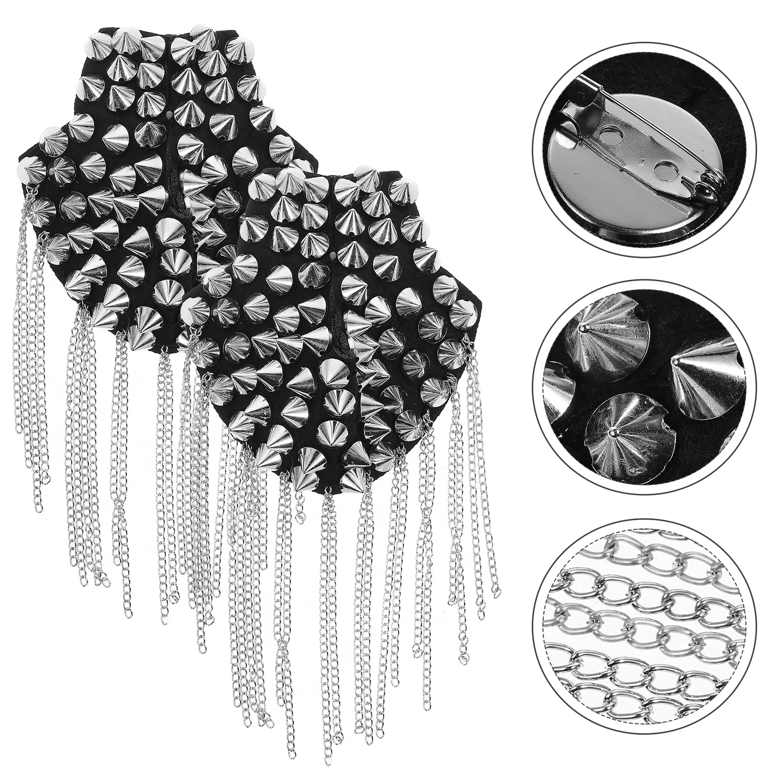 2 Pcs Rhinestones Studded Tassel Epaulettes Shoulder Rivet Epaulets Chain Retro Boards Badge Silver Men and Women