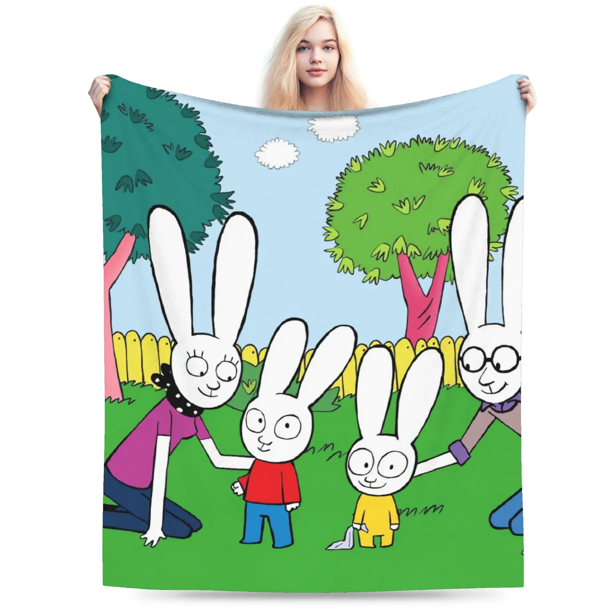 Simons Super Rabbit Soft Blanket  Students Plush Throw Blanket Print Outdoor Flannel Bedspread Sofa Bed Cover