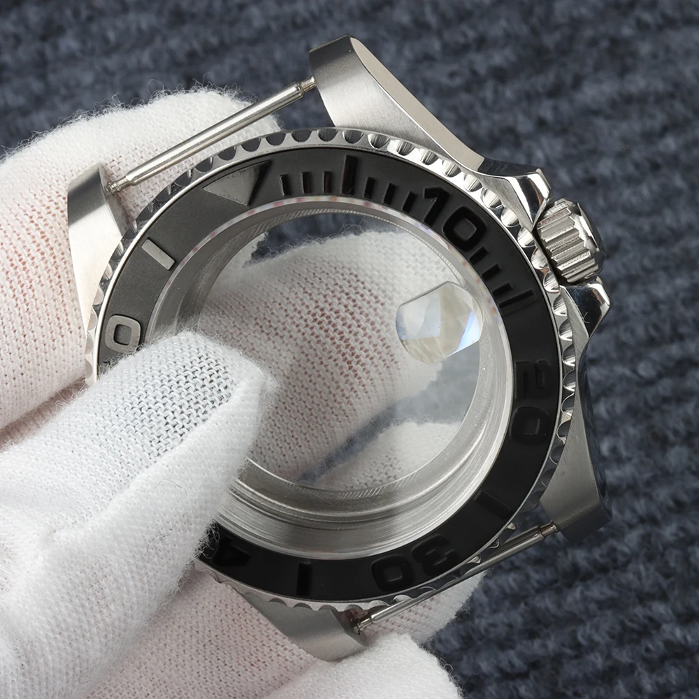 40MM Silver Case For Yacht-Master Stainless Steel Watch Case For Seiko NH35 NH36 NH34 NH38 Automatic Movement 28.5mm Dial