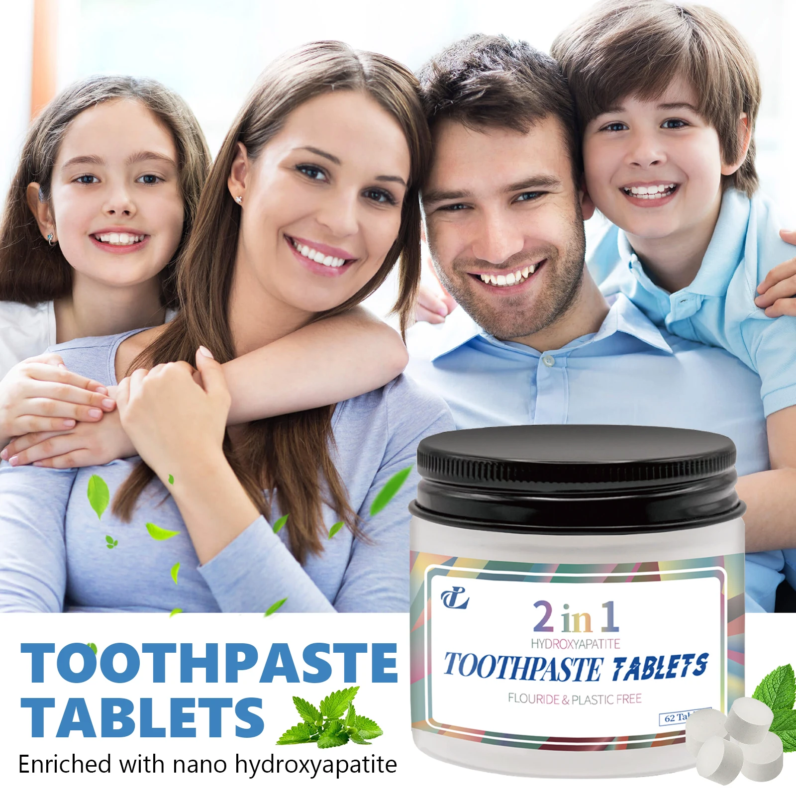 62 قطعة من أقراص معجون الأسنان لتبييض الأسنان تمنع تسوس الأسنان التنظيف العميق والتنفس المنعش للعناية بالأسنان بالنعناع