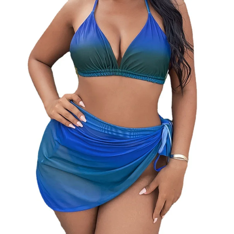 Plus Size Bikini Set Women Sexy Thong 3-Piece Swimsuit Push Up Bathing Suit Beach Tie Up Large Size Swimwear Halter Biquini 4XL
