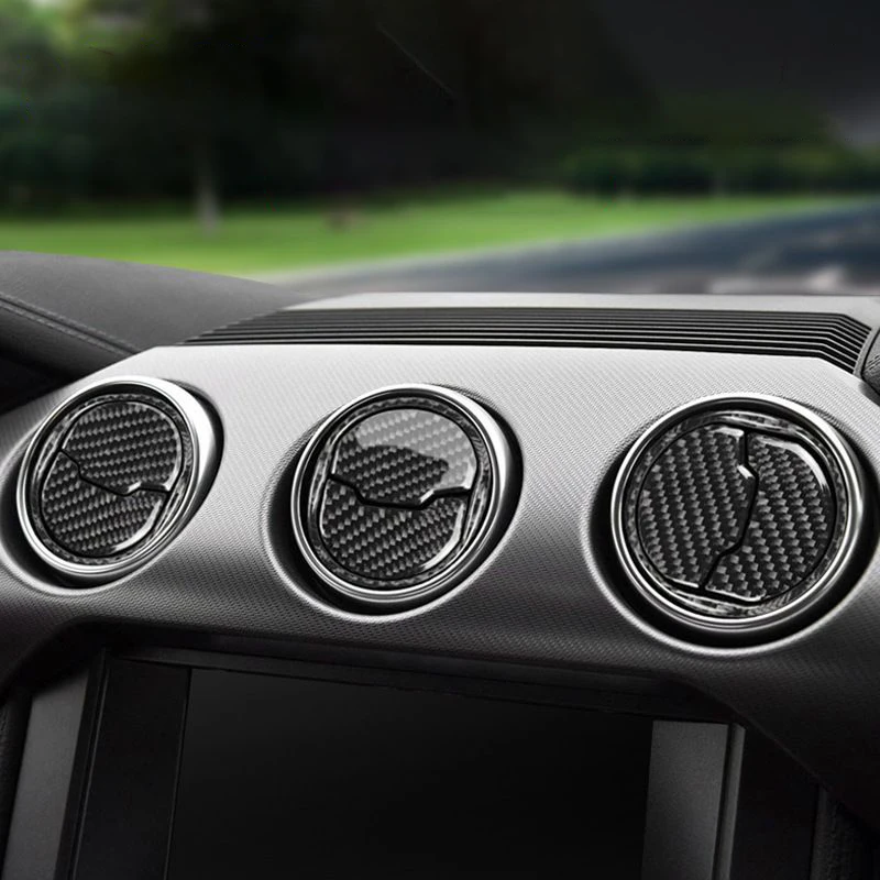 For Ford Mustang GT 2015-2020 Accessories Carbon Fiber Car Central Dashboard Air Conditioner Outlet Vent Decoration Cover Trim