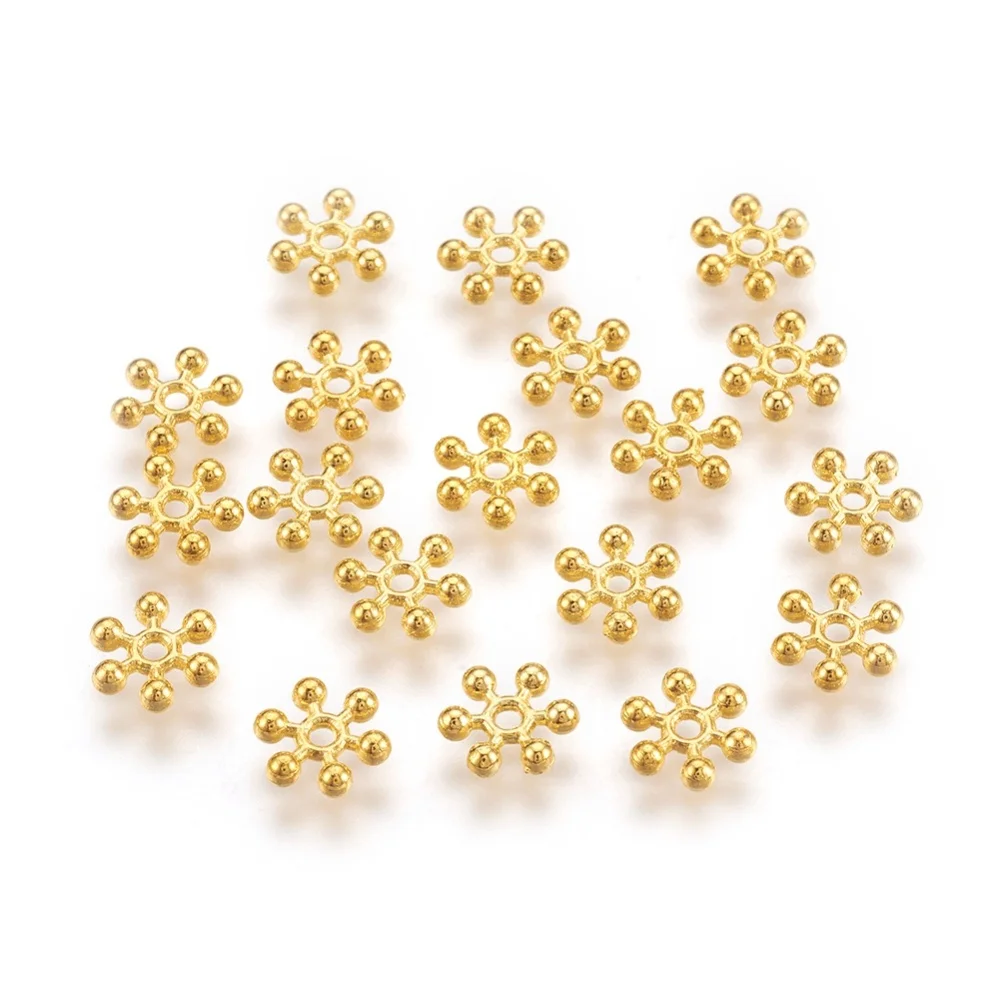 

200PCS Snowflake Alloy Spacer Beads Tibetan Style Cadmium Free & Lead Free Golden 7x2mm Hole: 1mm