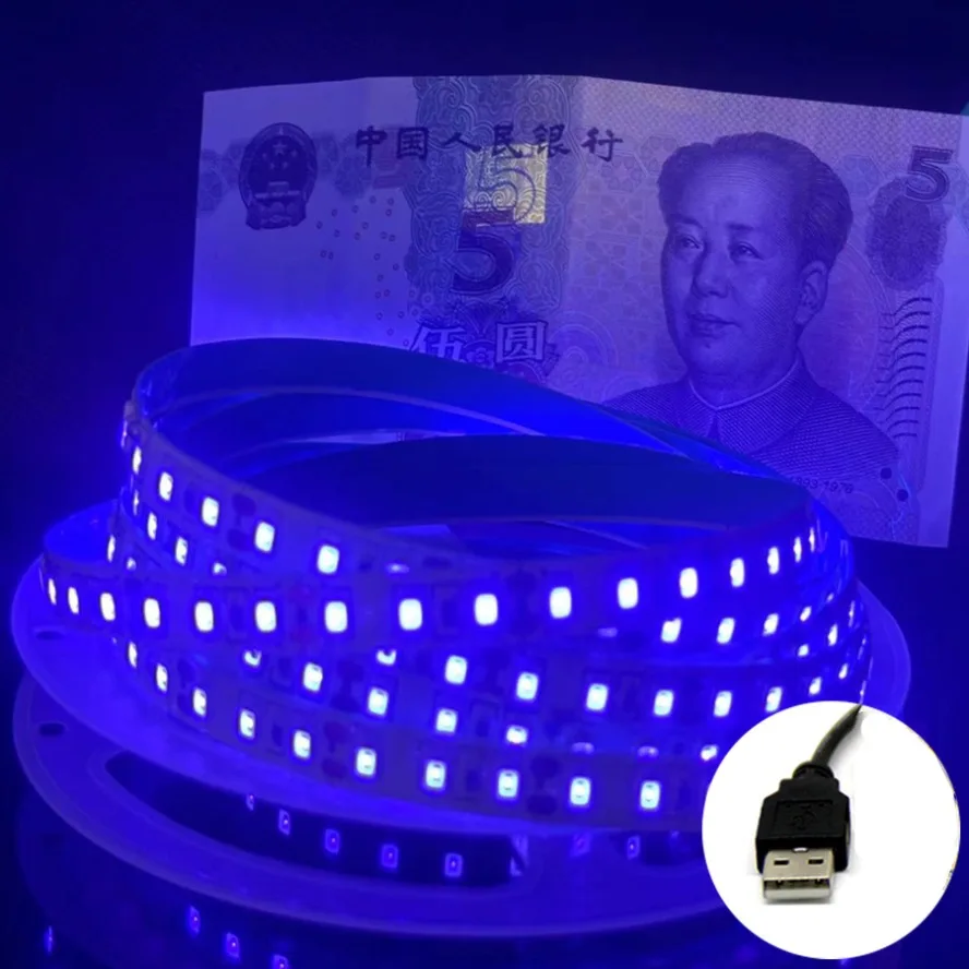 

5 В USB УФ светодиодная лента Гибкая SMD2835 Фиолетовая 395-405 нм Ультрафиолетовая черная светодиодная лента для обнаружения денег Домашний рождественский декор