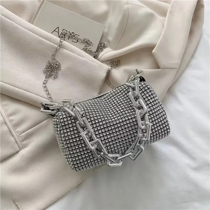 Allover-Beuteltasche mit Strasssteinen, Balltasche mit Glitzerkette, Mini-Umhängetasche für Damen (6,3 x 3,54) Zoll). – Detail 19