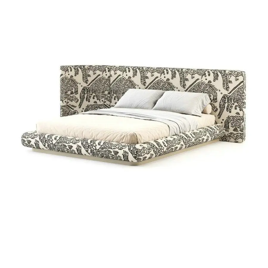 ❁H Modern Home Room Furniture with extra Large King Size Jacquard Tiger Fabric Bed Frame Italian Wooden Hotel Beds for Bedroom