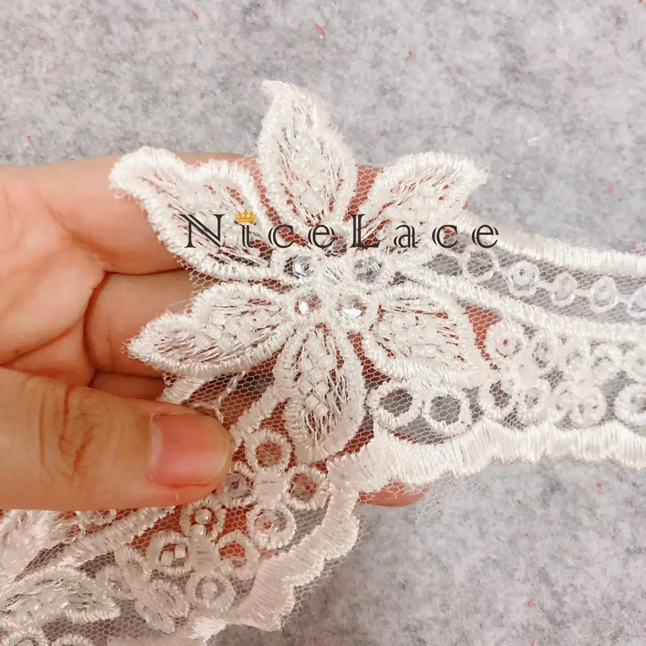 5Yard/Lot NiceLace Embroidery Exquisite Lace Borders Fabric Beadings Sequins For Wedding Dresses Edge And Bride Bridal Veils