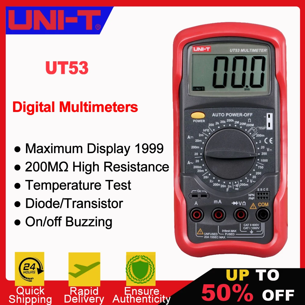 UNI-T UT53 Professional Digital Multimeter AC/DC Voltmeter Capacitor Tester esr Meter Tester Digital Capacitor Capacitance Meter