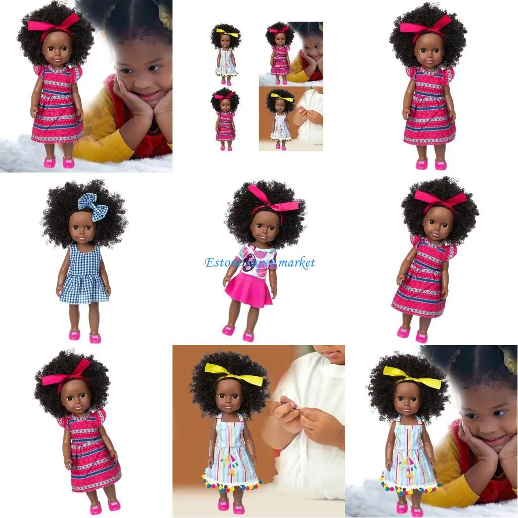

090B Африканская кукла для девочек Водонепроницаемая черная кукла Жизнь как игрушка Мягкая игрушка для малышей 35 см