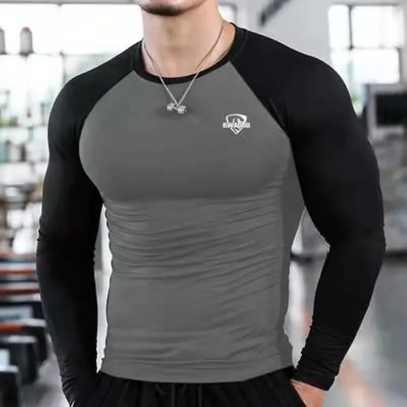 New Men Running Tight Sports T-shirt compression Quick dry long sleeved T-shirt Male brand Gym shirt Fitness Tees Training Tops