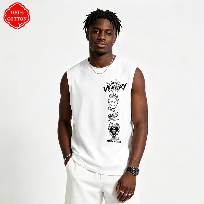 Chaleco sin mangas informal de verano 100% algodón para hombre, top sin mangas con cuello redondo, transpirable y holgado-H15