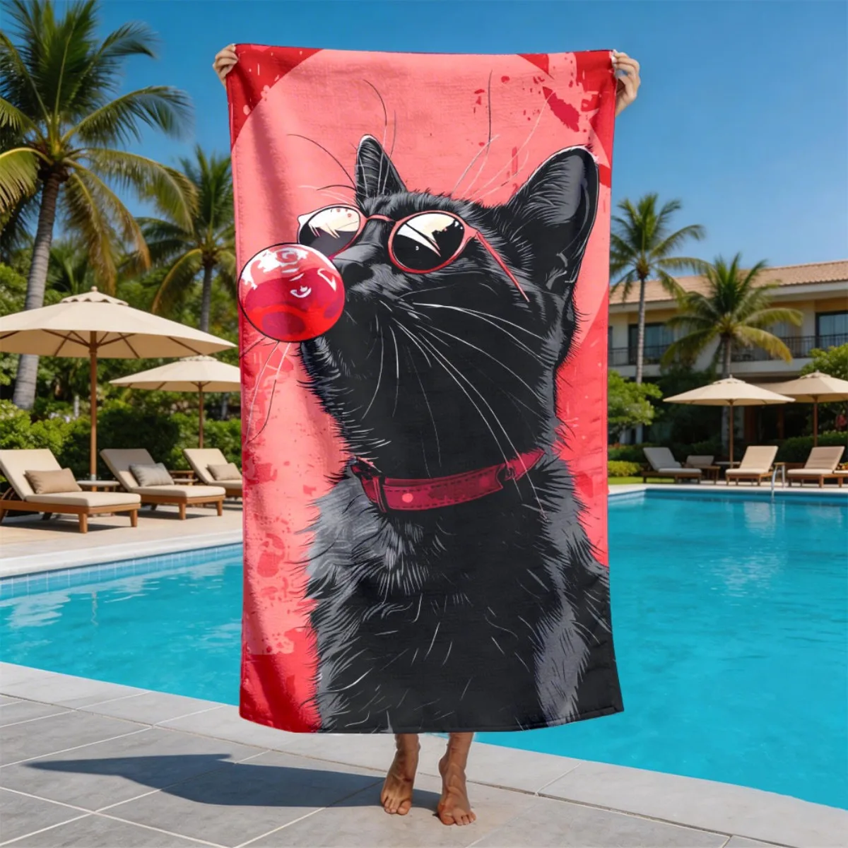 Creative and witty black cat theme polyester microfiber beach towel is highly absorbent, suitable for swimming and beach outings 3