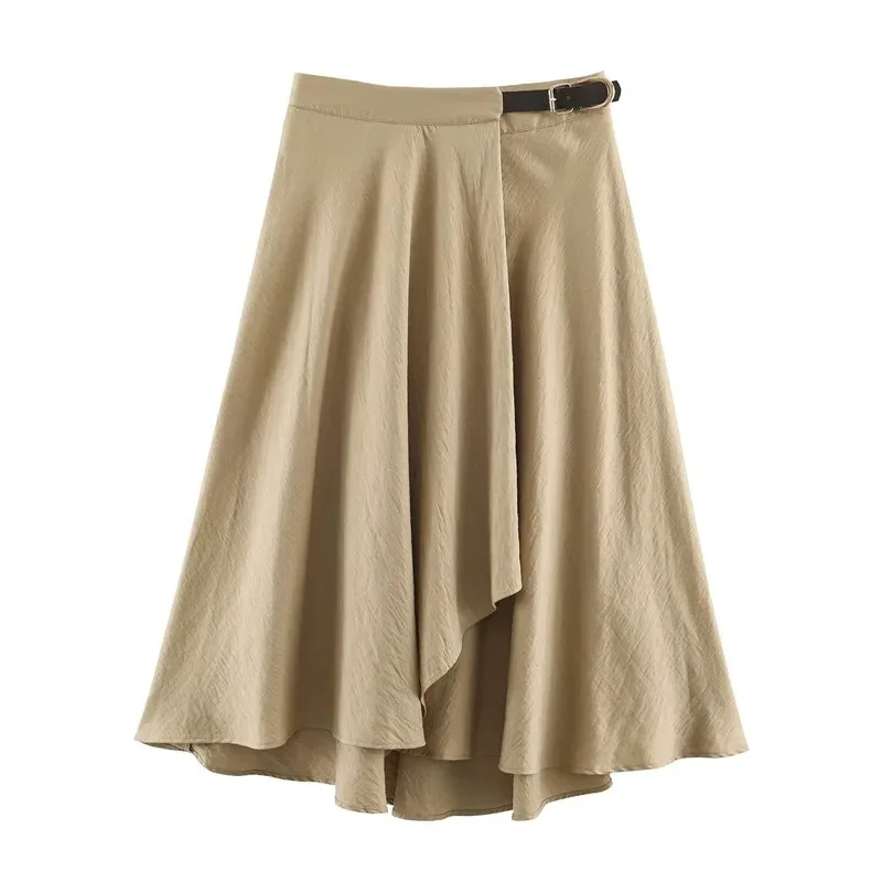 Women S Classic Commuter Style Midi Skirt 2026 Early Autumn New Arrival Fashionable Irregular Hem with Buckle Detail