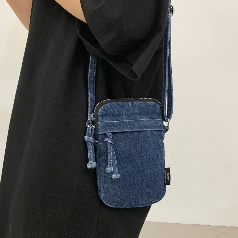 Sewing Thread Zipper Women\'s Shoulder Bag 2024 New Women\'s Crossbody Bag Mobile Phone Bag Hot Selling Design Mini Denim