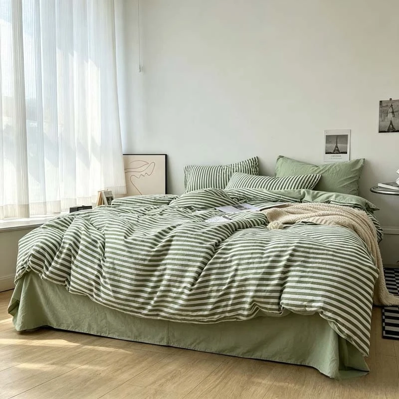 Luxury Striped Bedding Set Soft Breathable 3/4pcs Duvet Cover with Pillowcases All Season Bed Sheets for Single Full Queen King