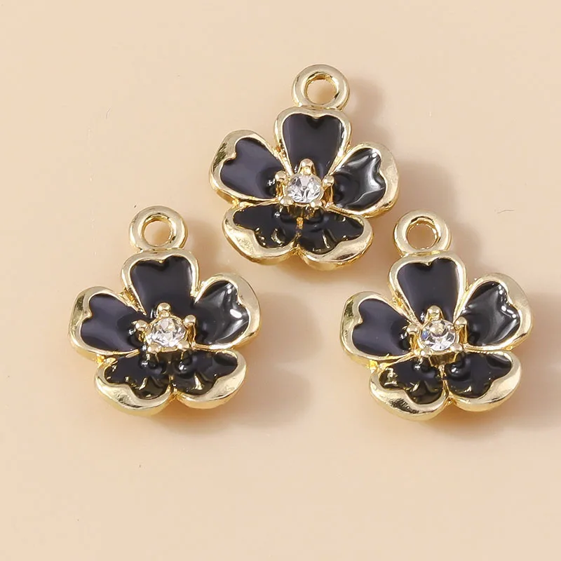 Leslie 10 Stück 12 x 15 mm schöne Emaille-Anhänger mit bunten Kristallblumen für die Schmuckherstellung, DIY-Halskette, Ohrringe, Anhänger, Zubehör – Detail 7