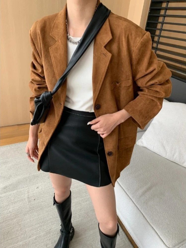 

American Fashion Loose Suit Coat Women Mid-length Long Sleeve Tops Mujer 2025 Autumn Winter New Single Breasted Jacket