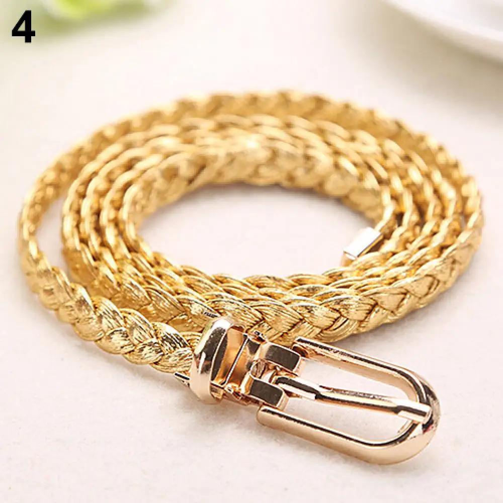 Women Braided PU Leather Narrow Thin Buckle Strap Waist Belt All-Match Waistband Female Thin Belts Ladies Dress Skirt Decoration